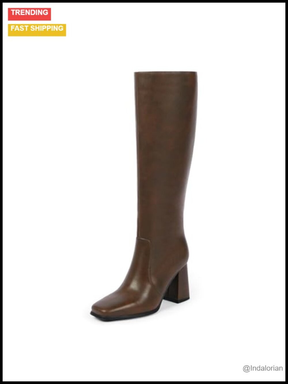 Square Toe Knee High Boots Womens Chunky Heel PU Leather Tall Boots with Zipper